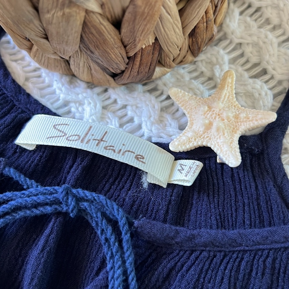 SOLITAIRE Medallion Embroidered Boho Tank in Navy and White | M - Picture 4 of 7